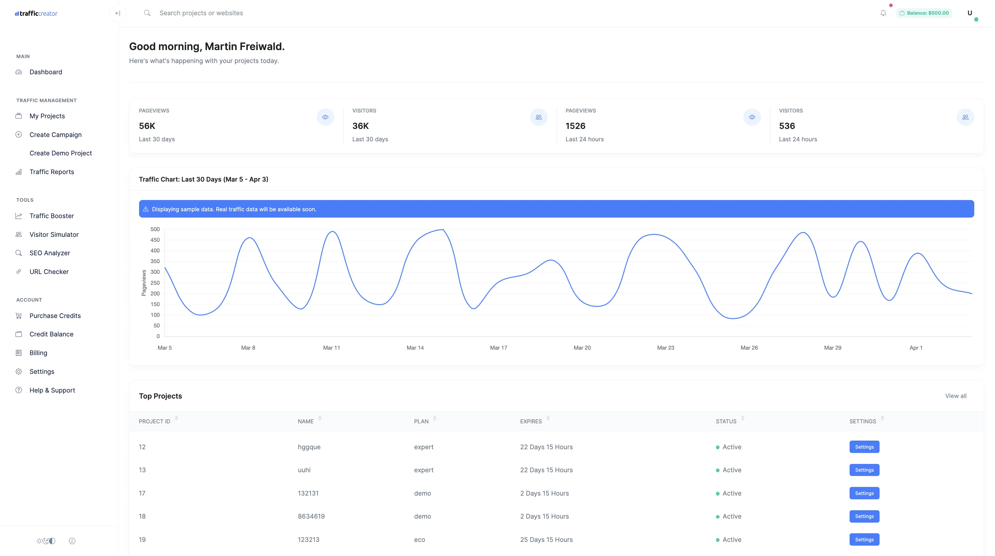 Traffic Creator Dashboard